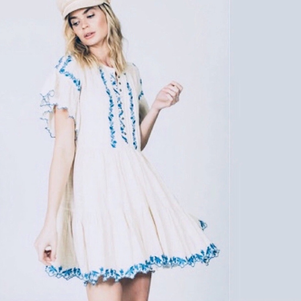 FREE PEOPLE Santiago Embroidered MiniDress Ivory XS - Picture 11 of 13